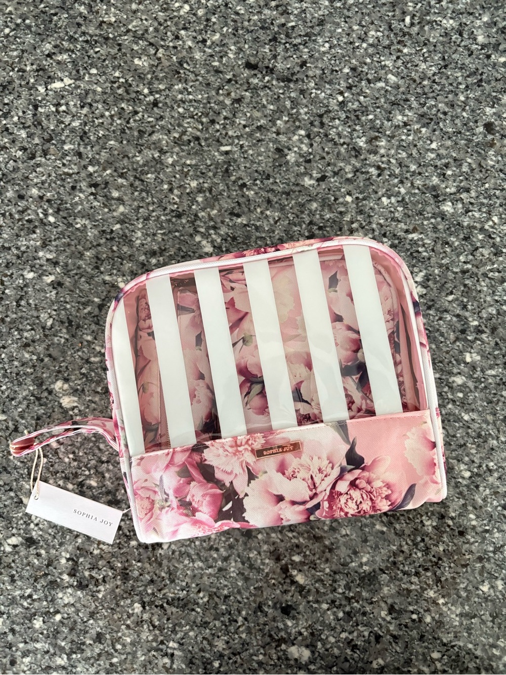 Conair Pink Floral & White Stripe Cosmetic Wristlet Set